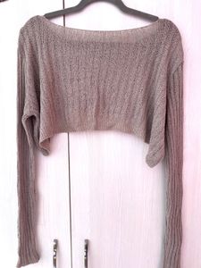 Boat Neck Rib Cropped Knit Long Sleeve