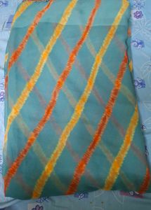 Elegant Teal Saree with Orange Stripes