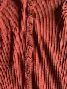 Ribbed Off-Shoulder Button-Up Midi Dress