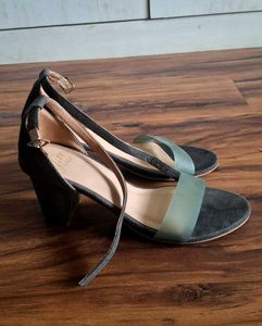 Green Suede Ankle Strap Block Heels