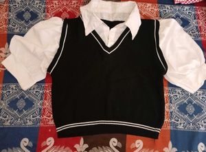 Black V-neck Vest with White Shirt