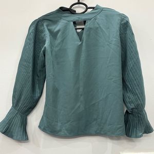 Sage Green Accordion Pleated Sleeve Blou