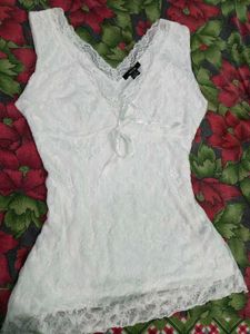 White Lace Trimmed Tank Top