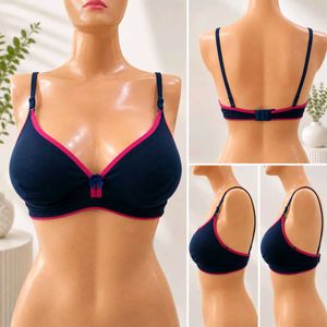 Comfortable Navy Bra with Pink Trim