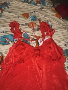 Stunning Red Blouse with Rose Detail