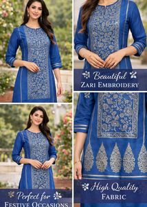 Elegant Blue &amp; Gold Print Kurta