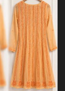 New Peach Embroidered Organza Anarkali Kurta – XL
