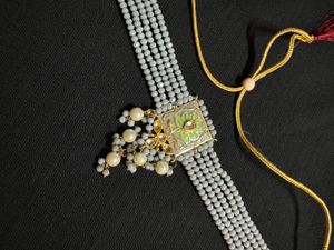 Gold Plated Gray Moti With Minakari Jewellery Set