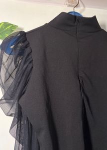 Chic Black Tulle Sleeve Top