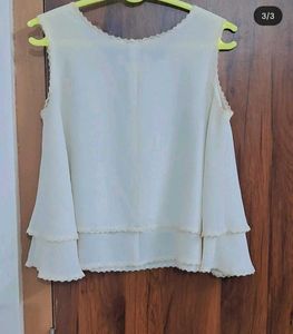 Elegant Lace Trim Cream Top