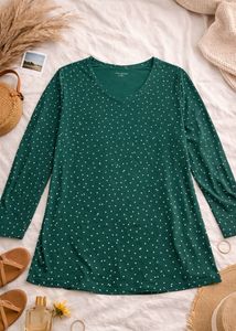 Chic Green Polka Dot Long Sleeve Top