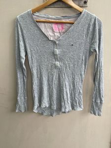 Grey Long Sleeve Henley Top