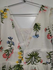 Floral Embroidered White Mini Dress