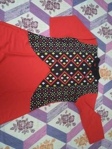 Red Ethnic Kurta with Black Geometric Print