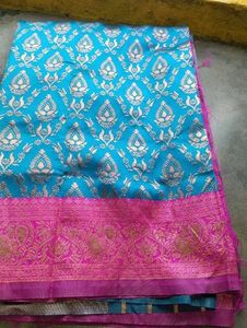 Silk Blend Saree - Blue &amp; Pink