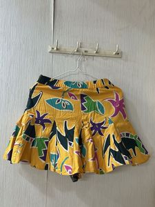 Vibrant Yellow Abstract Print Skater Skirt