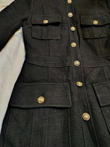 Chic Black Tweed Dress with Gold Buttons