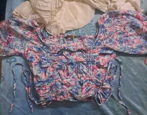 Floral Ruched Puff Sleeve Top