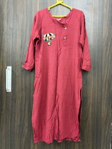 Red Embroidered Kurta