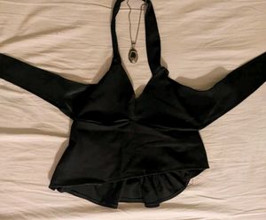 Black Halter Neck Peplum Top