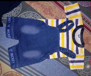 Cute Teddy Bear Denim Overalls Set