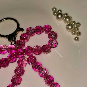 Sparkling Pink Bow Keychain