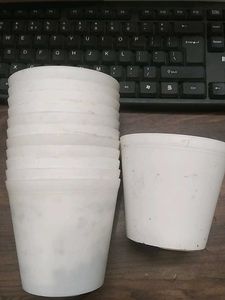 12 White Plastic Plant Pots