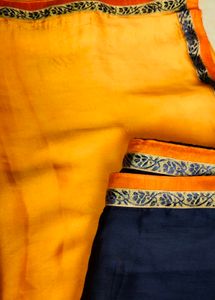 Orange &amp; Navy Blue Designer Silk-Look Saree with S