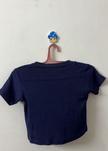 Navy Blue V-Neck Cropped T-Shirt