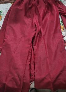 Maroon Kurta Set with Embellished Neckline