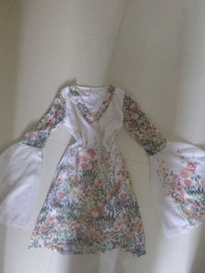 Boho Floral Bell Sleeve Short Kurti