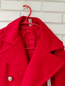 Elegant Red Double-Breasted Wool Coat