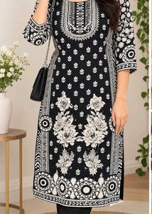Elegant Black & White Printed Kurti Pant Set