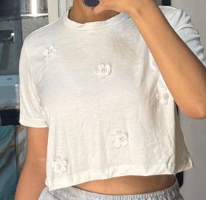 White Floral Crop Top