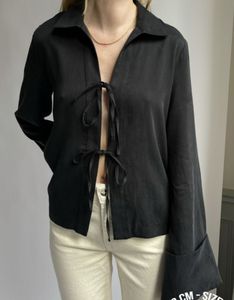 Zara Black Tie-Front Blouse