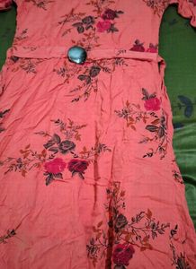 Floral Print Peach Kurta