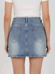 Washed Solid Blue Denim Skirt