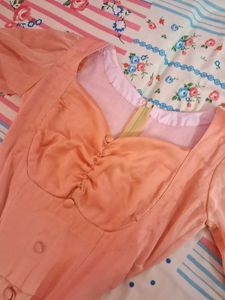 Elegant Peach Puff Sleeve Dress