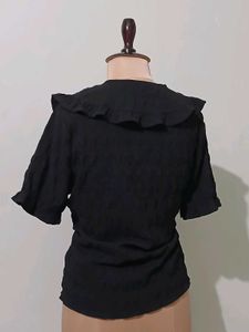 Black Textured Peter Pan Collar Blouse