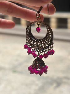 Gold chain, Artistic Face &amp; Kundan earrings Set