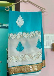 Elegant Blue & White Saree