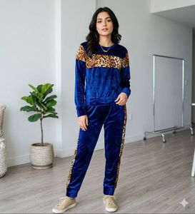 Light Velvet Leopard Trim Tracksuit