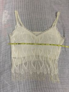 Alluring White Lace Fringed Cami Top