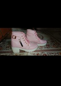 Cute Pink Lace-Up Platform Boots