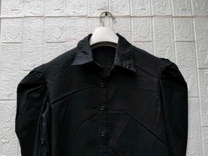 New with tag Chic Black Puff Sleeve Button-Up Top