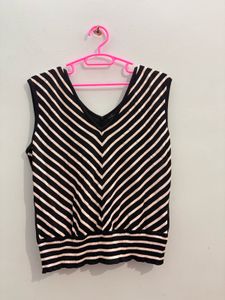 Striped Sleeveless V-Neck Top