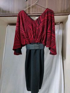 Shimmering Red Black Slit Dress