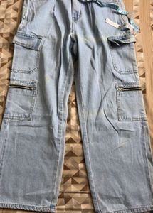 Light Wash Denim Cargo Pants