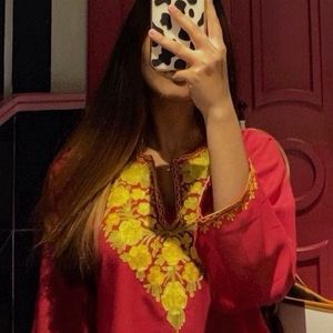 authentic Kashmiri Embroidered Red Kurta