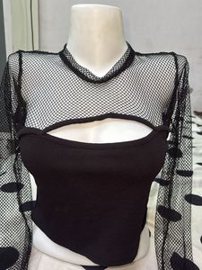 Sheer Mesh Cut-Out Crop Top